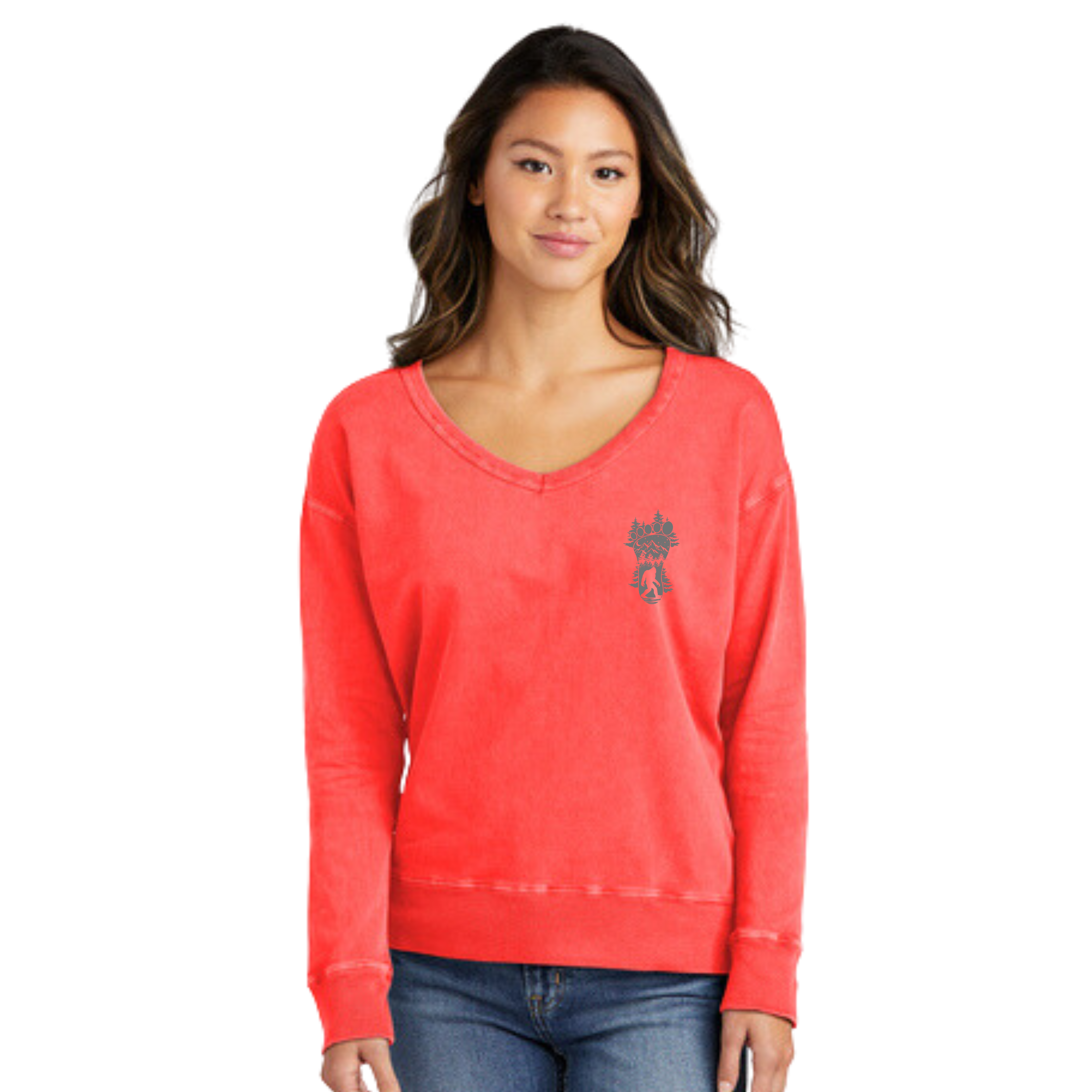 Into the forest I go -Ladies Beach Wash® Garment-Dyed V-Neck Sweatshirt