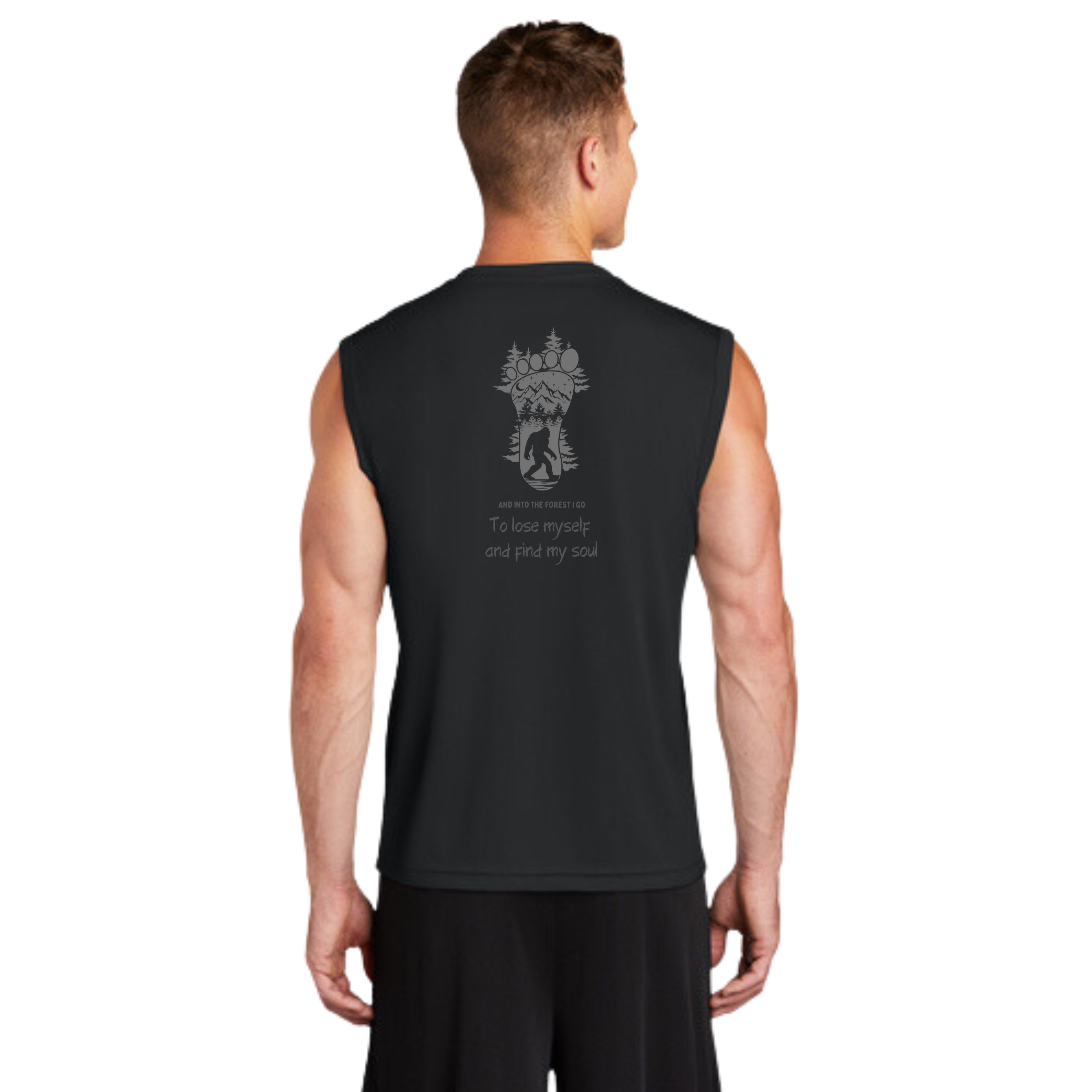 Into The Forest I go- Men's "Sleeveless T" (Sasquatch)