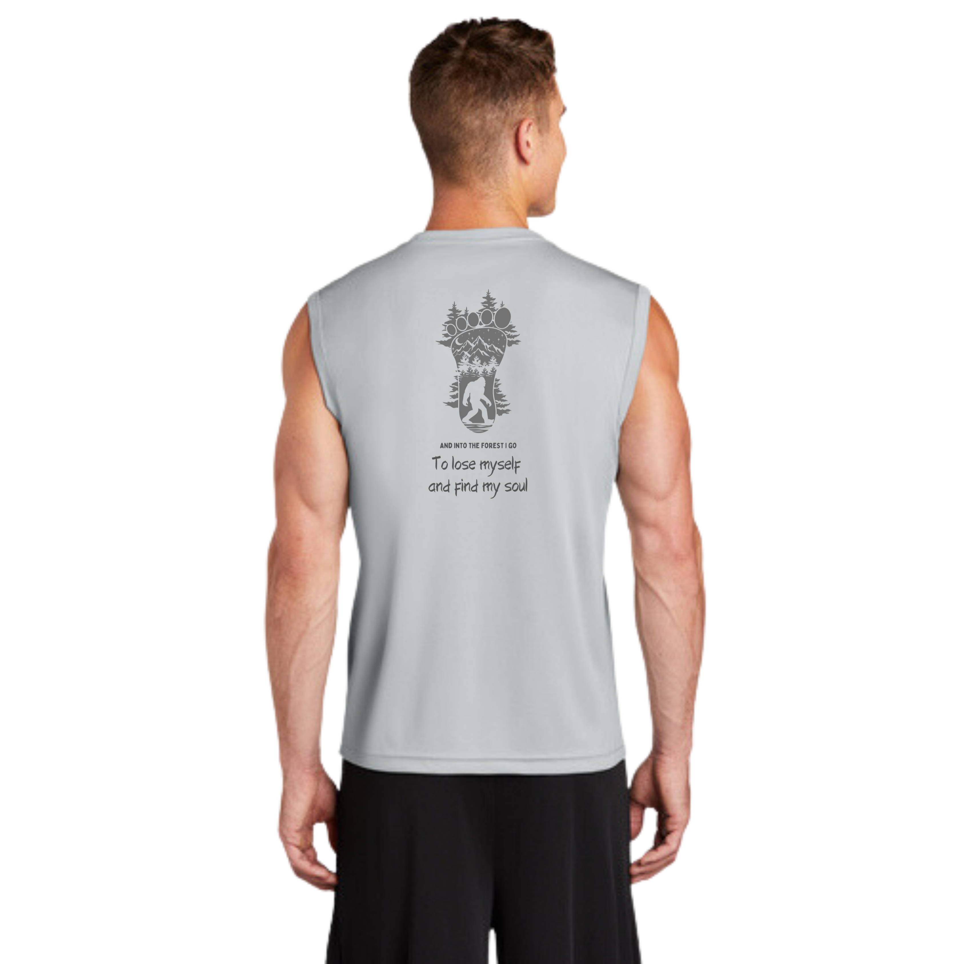 Into The Forest I go- Men's "Sleeveless T" (Sasquatch)