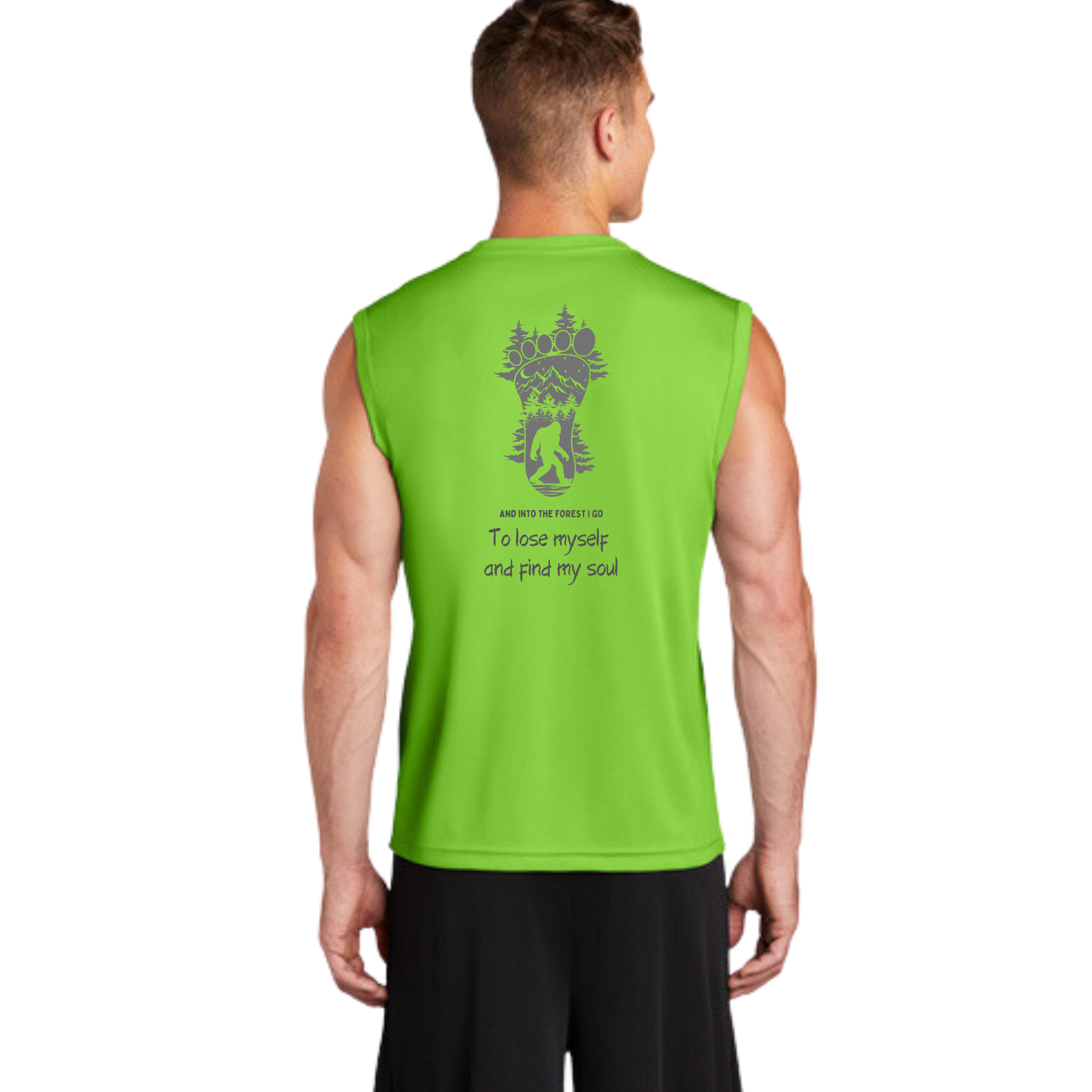 Into The Forest I go- Men's "Sleeveless T" (Sasquatch)