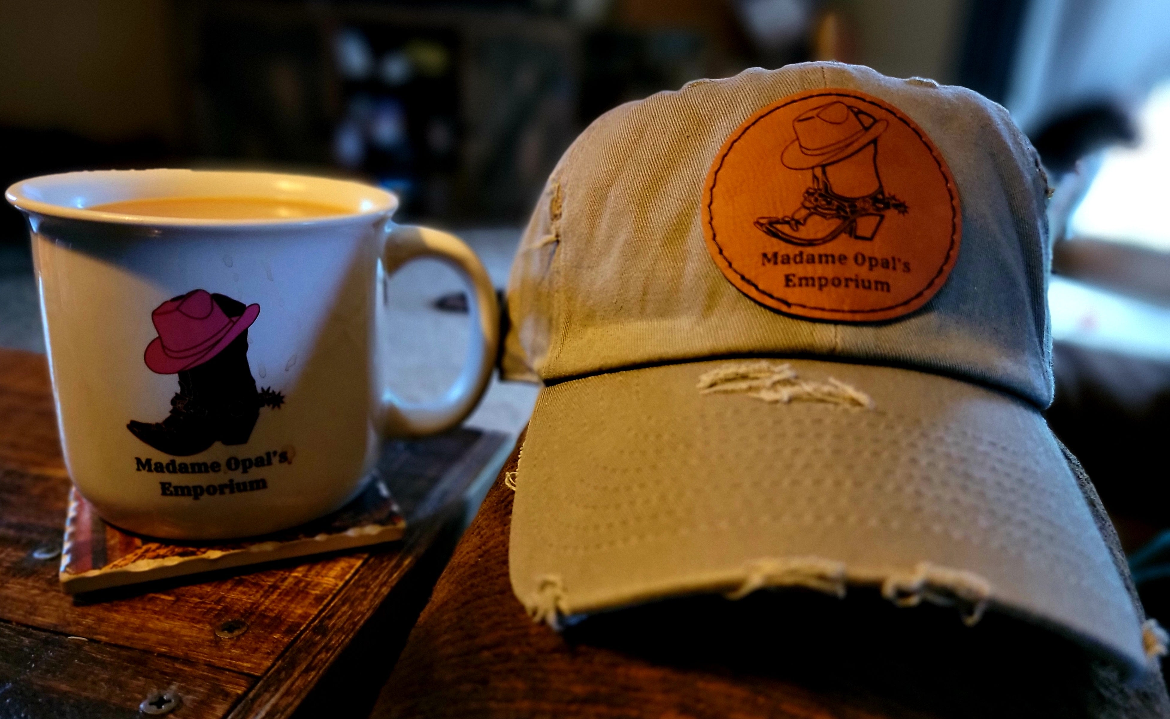 Madame Opal's Signature White Boots & Hat Logo Mug