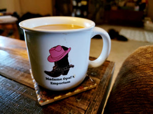 Madame Opal's Signature White Boots & Hat Logo Mug